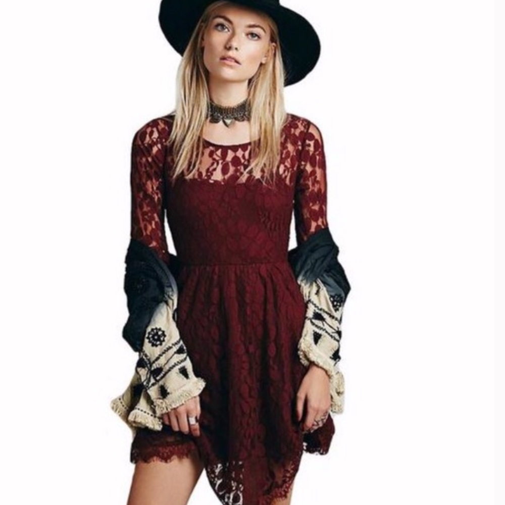 Free People Maroon Lace Dress